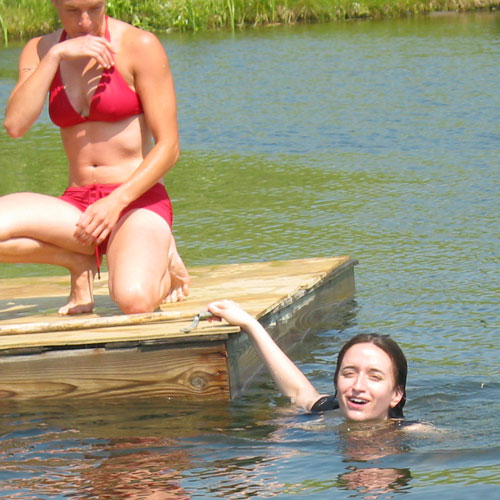 An image entitled "She + raft = fun for all."