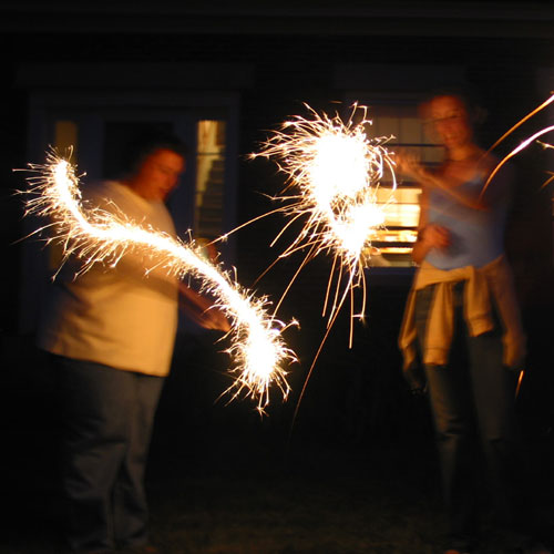 An image entitled "Sparklers in the evening."