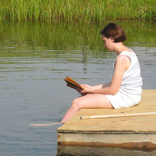 An image entitled "She's on the raft again."