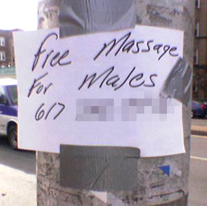 Photo of a sign that says "Massage for Males"